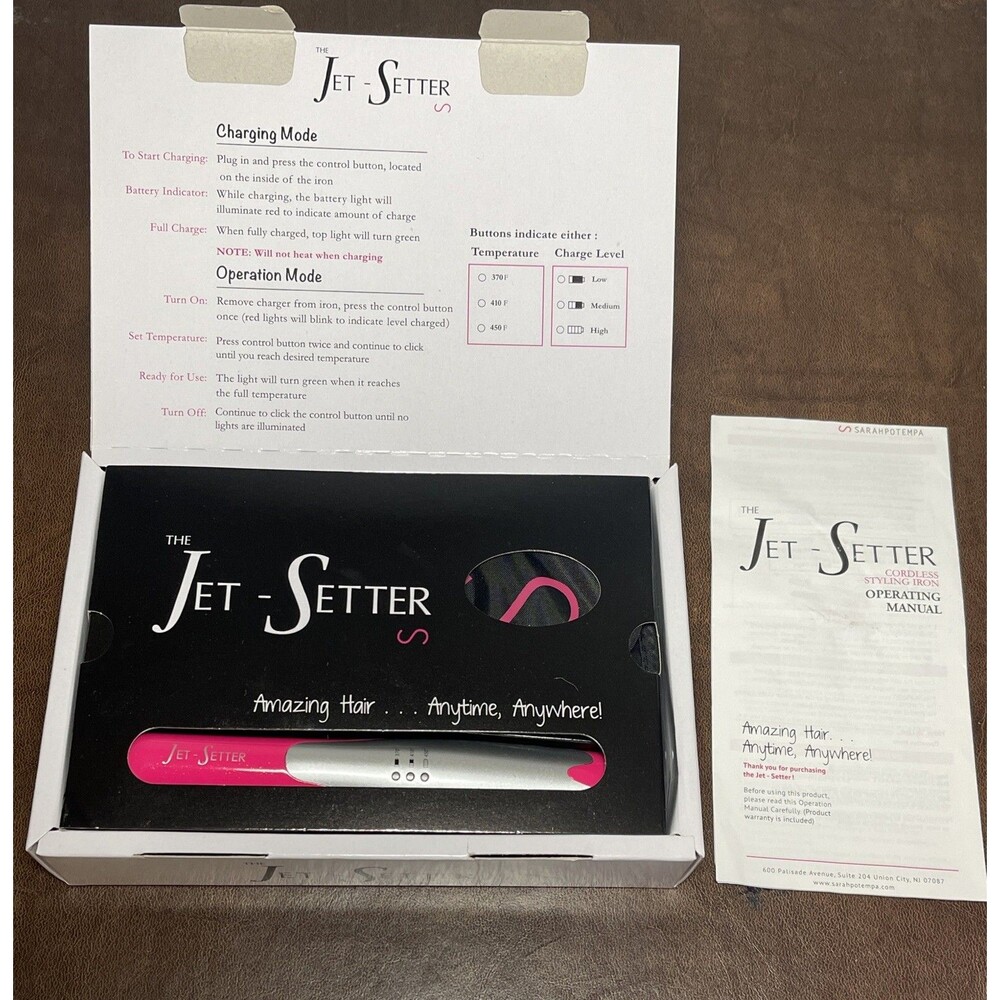 Sarah Potempa Jet Setter Pink Cordless Styling Iron Charger & Travel Pouch